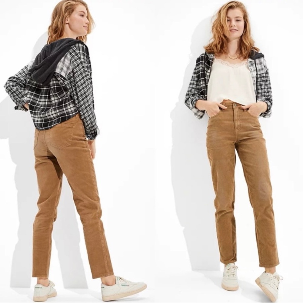 American Eagle Stretch Corduroy Mom Straight Pants - Tan Size 10